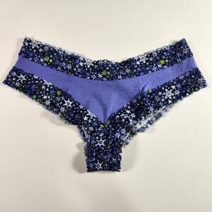 Victoria's Secret Lace Trim Cotton Cheeky Panty - Purple Blue Stars - Small